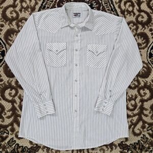 Western Craft Vintage Striped Snap Shirt Cowboy 90s 1990 Retro Rodeo White Brown